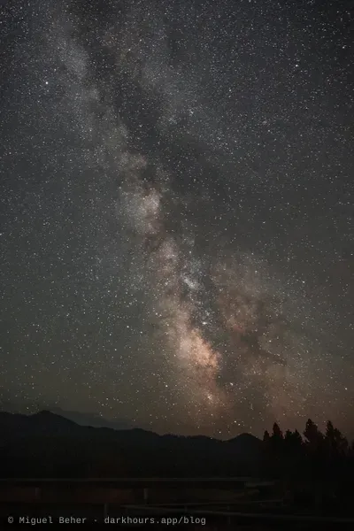 Vertical view of the Milky Way over the ridgeline at Applegate Lake, Oregon