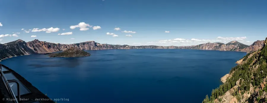 Panorama of Crater Lake and Wizard Island from the rim, Crater Lake National Park, Oregon
