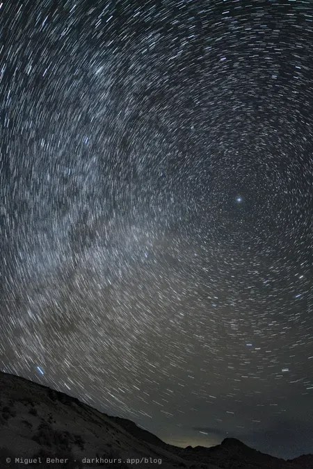 Star trails swirling over the dunes at the Knolls Recreation Area