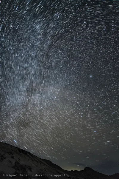 Star trails swirling over the dunes at the Knolls Recreation Area
