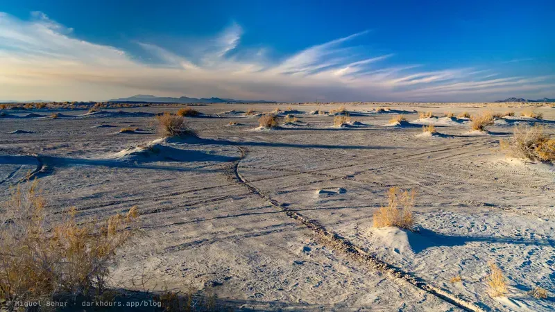 White sand dunes and long afternoon shadows in the Great Salt Lake Desert, Utah