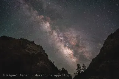 Milky Way over Canyon Junction, Zion National Park, wide view